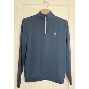 Peter Millar Crown Wicking 1/4 Zip Men's SMALL Blue Stretch Hillwood CountryClub